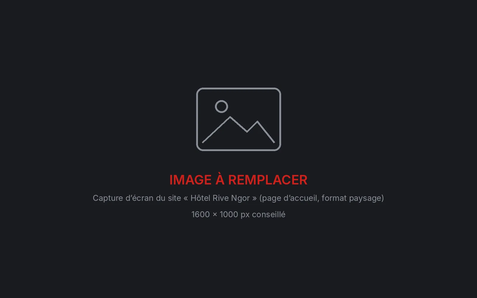 Image à remplacer : capture d’écran du site « Hôtel Rive Ngor » (page d’accueil, format paysage)
